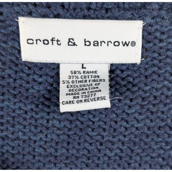Croft & Barrow Womens Large Christmas Cardigan Blue Knit Snowmen Button Sweater - Picture 3 of 3